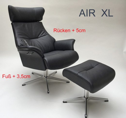 Conform AIR XL, Vollpolster Leder BOLZANO Black, X-Fuss Alu +3,0cm