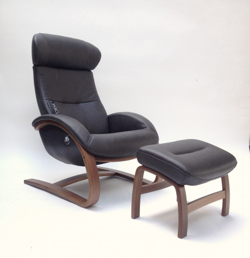 FLOW Freischwinger-Sessel + Hocker, Walnuss/BOLZANO Lava, Rücken hoch