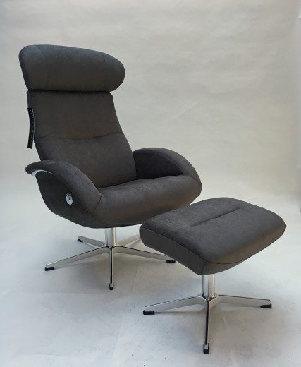 FLOW Relaxsessel + Hocker, Bezug NUBUCK dark-grey, X-Fuss Alu