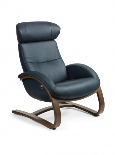 FLOW Freischwinger-Sessel + Hocker, Walnuss / Leder BOLZANO Dark-Blue