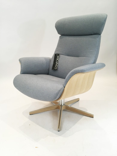 TIMEOUT Sessel EICHE unbehandelt / Bezug SHEFORD Light-Blue, X-Fuss Alu/Holz