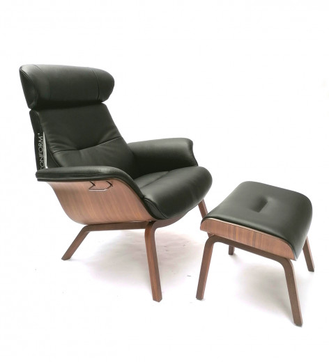 TIMEOUT Sessel+ Hocker, Walnuss / FANTASY Black