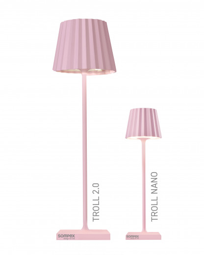 TROLL 2.0 Outdoorleuchte rosa, dimmbar, Akkubetrieben, H 38 cm