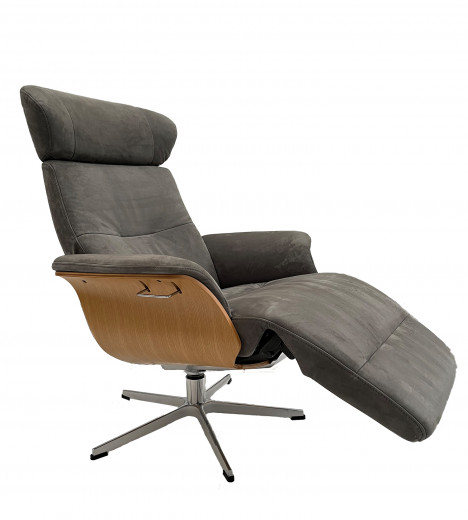 TIMEOUT Sessel m. Fußstütze, EI-Hell / Leder NUBUCK Dark-Grey 2541-78, Rücken Standard, X-Fuss Alu