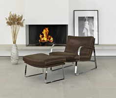 SHABBY Armlehnsessel chrom glanz, Leder JESOLO 2547-69 Testa Moro, Kontrast Naht