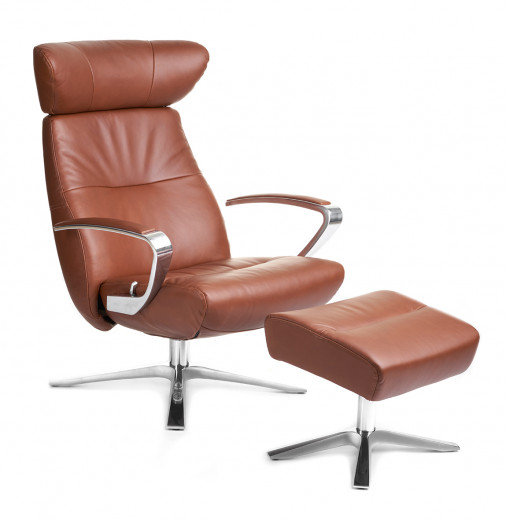 STYLE Relaxsessel u. Hocker, Leder WESTERN cognac, Quattro-Fuss Aluminium