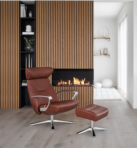 STYLE Relaxsessel u. Hocker, Leder WESTERN cognac, Quattro-Fuss Aluminium