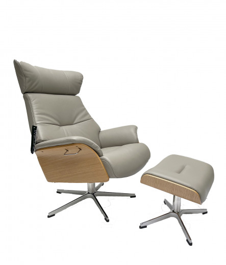 AIR Sessel u. Hocker, Eiche Hell, Leder Fantasy 2514-78 cement, X- Fuss Alu