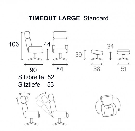 TIMEOUT LARGE Sessel EICHE SW / Leder SORRENTO Black 2554-89
