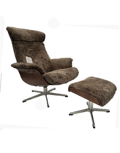 TIMEOUT LARGE Sessel + Hocker WALNUSS / SCHAFFELL SAHARA, X-Fuss Alu