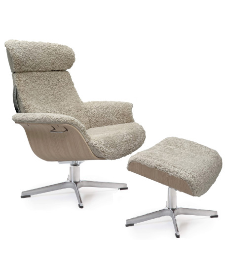 TIMEOUT Sessel Eiche unbeh /Schaffell sand + Arts Birch, Rücken Standard, X-Fuss Alu