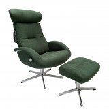 FLOW XL Sessel + Hocker, Velvety Dark Green, R點ken +5cm, X-Fuss Alu +3,5cm