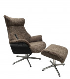 Conform AIR Sessel mit Hocker, EICHE-SW / Schaffell Sahara F7, Rücken Standard, X-Fuss Alu