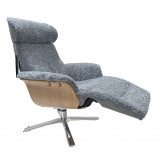 TIMEOUT Sessel m. Fußstütze, Eiche-Hell / Schaffell graphite / arts graffin, Rücken Standard, Quattrofuss Aluminium