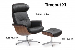 TIMEOUT XL Sessel + Hocker, Walnuss / Leder FANTASY Black, X-Fuss-Alu