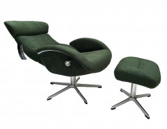 FLOW XL Sessel + Hocker, Velvety Dark Green, Rücken +5cm, X-Fuß Alu +3,5cm