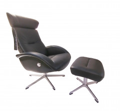 FLOW XL Sessel mit Hocker, Nappa Black, Rücken +5cm