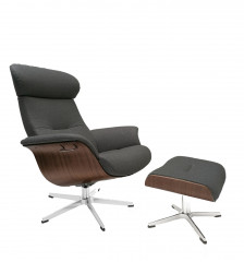 TIMEOUT XL Sessel + Hocker WALNUSS, Bezug SHEFORD dark-grey