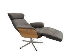 TIMEOUT Sessel m. Fußstütze, EI-Hell / Leder NUBUCK Dark-Grey 2541-78,  Rücken Standard, X-Fuss Alu