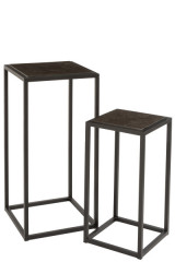 TOURNAI Säulen-Set Metall, Naturstein schwarz