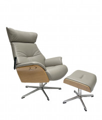 AIR Sessel u. Hocker, Eiche Hell, Leder Fantasy 2514-78 cement, X- Fuss Alu