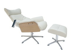 AIR Sessel u. Hocker EICHE-HELL / Leder NATURELLE white 2510-01, X-Fuss Alu