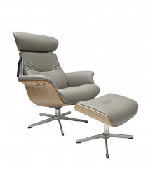 TIMEOUT Relaxsessel mit Hocker, Eiche-Hell / MENO CEMENT, X-Fuss Alu