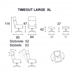 TIMEOUT LARGE XL Sessel Eiche Hell / FANTASY cement, Rücken +5cm, X-Fuss Alu +3,5cm