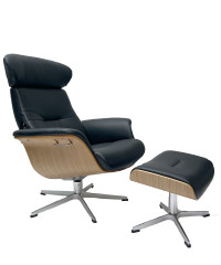 TIMEOUT Sessel Eiche Hell / Leder FANTAZY Black 2514-89, Rücken Standard, X-Fuss Alu