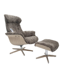 TIMEOUT Sessel, EICHE-unbeh. / Schaffell SAHARA, Rücken Standard, X-Fuss Alu/Holz